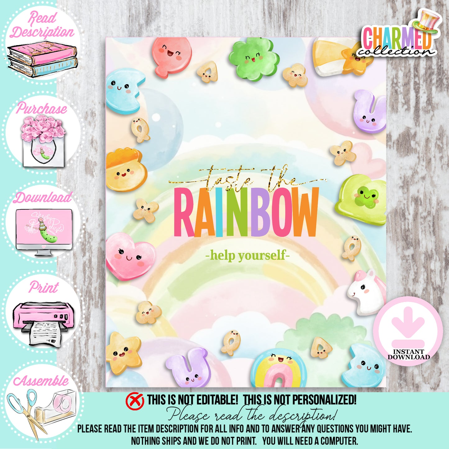 Charmed-8x10 Taste the Rainbow Help Yourself-Party Signs-Buffet Sign-St. Paddy's Day-St. Patrick's Day Theme-Party Printable-DigitaI-Lucky Charms-Marshmallow Cereal-Magical Cereal-INSTANT DOWNLOAD