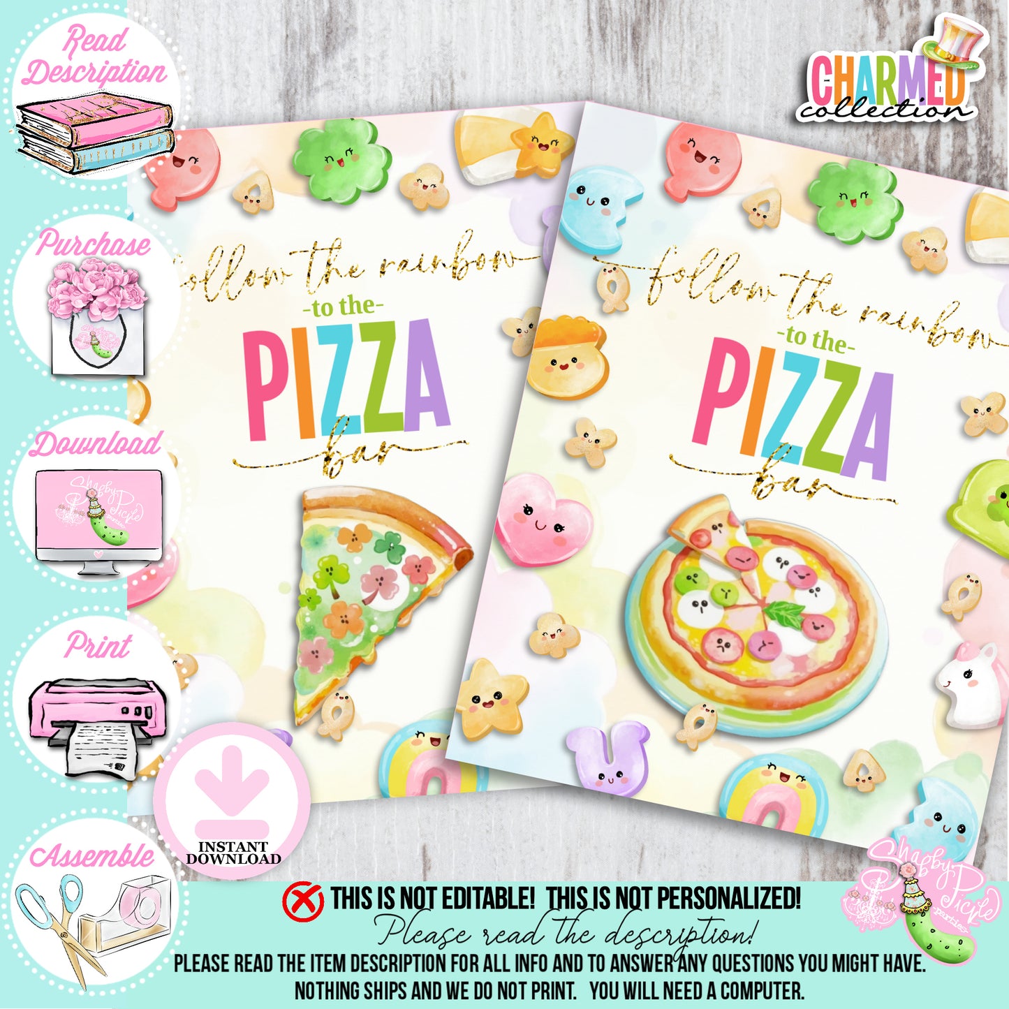 Charmed-2 8x10 Pizza Bar Signs-Party Signs-Buffet Signs-St. Paddy's Day-St. Patrick's Day Theme-Party Printable-Digital-INSTANT DOWNLOAD