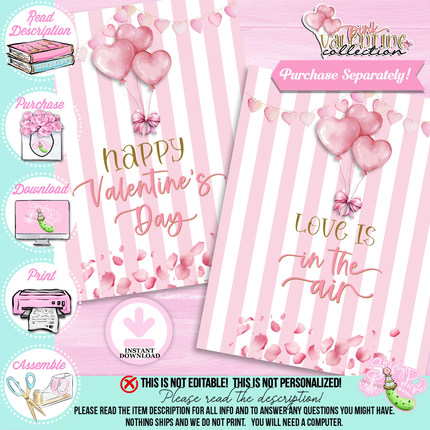 Pink Valentine-Buffet Cards-Tent Cards-Valentine's Day-Buffet-Valentine's Party-PREFILLED PDF-EDITABLE IN CORJL ONLY-INSTANT DOWNLOAD