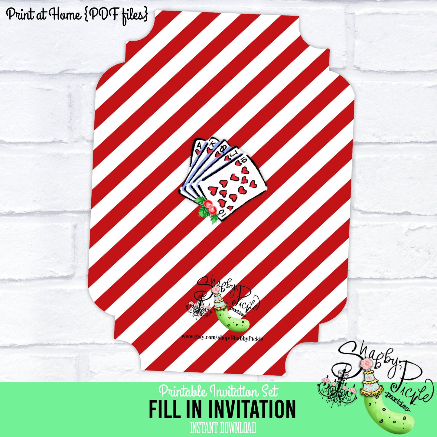 Holiday Game Night-Fill In Invitation-Holly-Christmas-Invite-Retro-Xmas-Family Game Night-Invitations-Printable-INSTANT DOWNLOAD