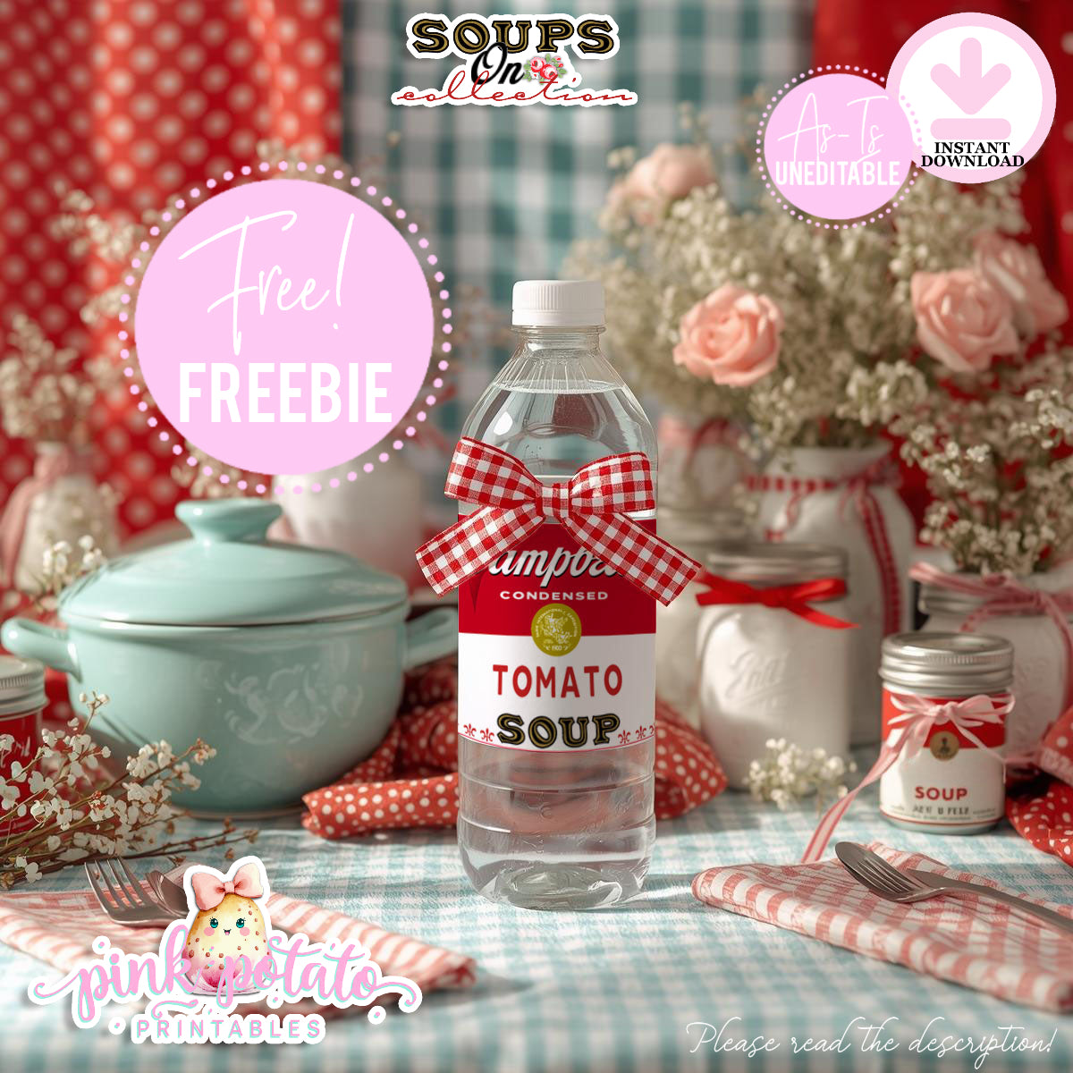 Soups On-Soup Swap Water Bottle Labels-Waterbottle Label-Soup Exchange-Soup Theme-Soup Party Printable-Digital-INSTANT DOWNLOAD
