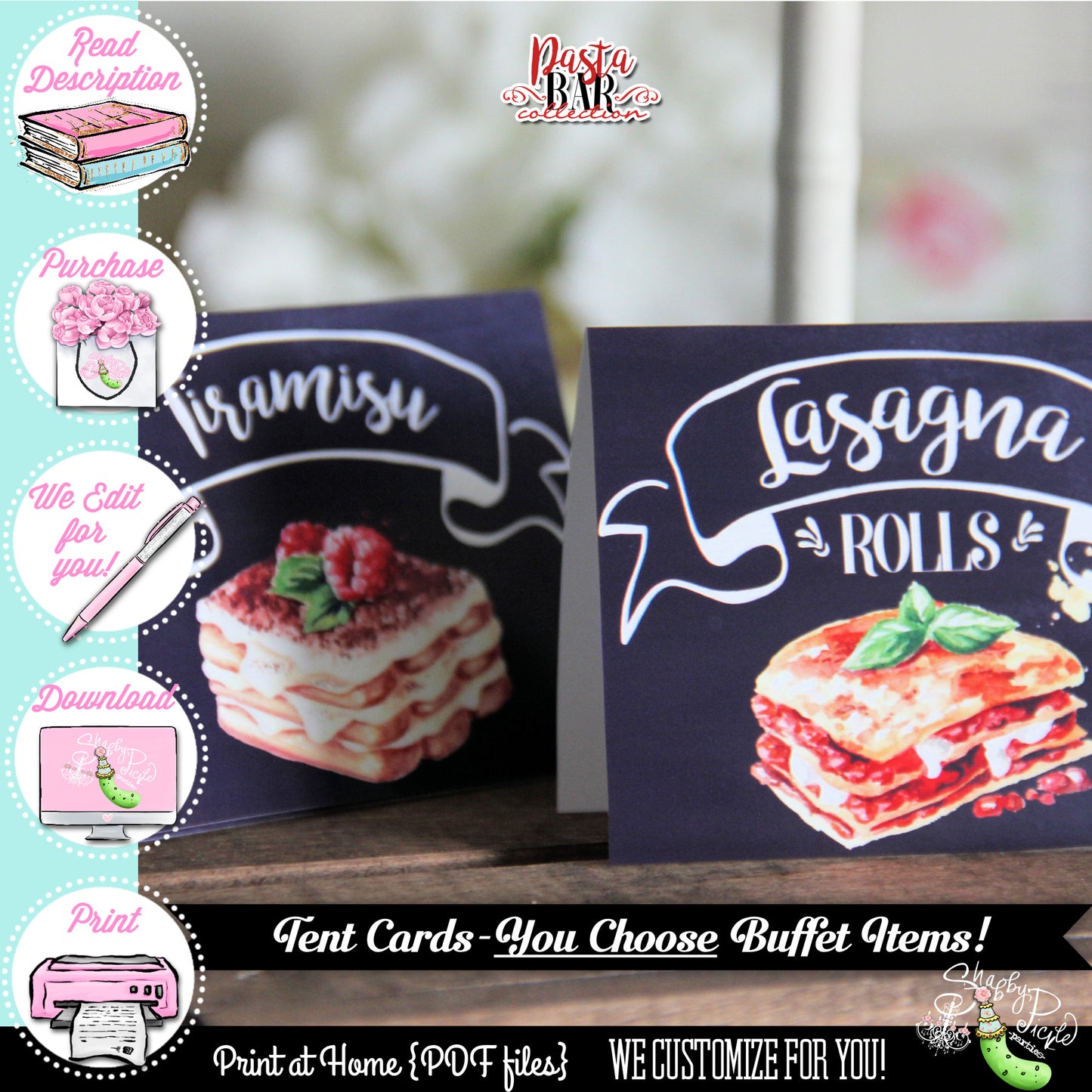 Pasta Bar-Tent Cards-WE CUSTOMIZE FOR YOU! Buffet Cards-Customized Menu Items-You Pick-Pasta Night-Food Bar-Noodle Bar-Buffet Bar-Printable-DIGITAL DOWNLOAD