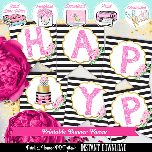 Kate Spade Birthday-Happy Birthday Banner Pieces-Birthday Party-Kate Spade Inspired-Birthday Banner-Printable-INSTANT DOWNLOAD