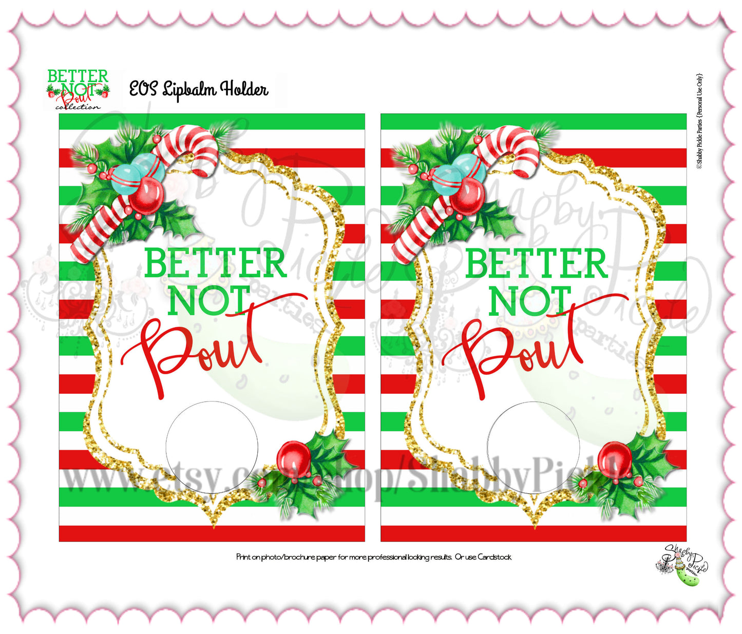 Better Not Pout-EOS Lip Balm Card-Printable-Christmas Party-Class Room Favor-Gift-Favors-XMas-Holiday-Winter-Santa-Digital-INSTANT DOWNLOAD