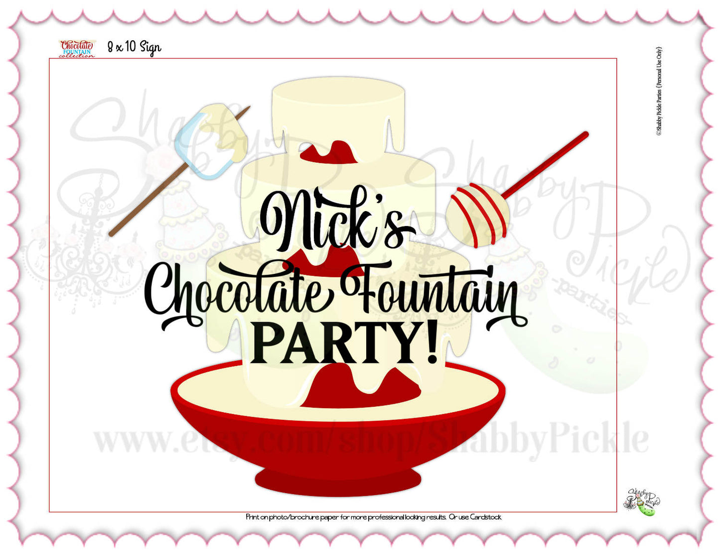 Chocolate Fountian Birthday-Signs and Banner Pieces-We Customize-Personalized Name-Dessert Table-Printable-DIGITAL DOWNLOAD