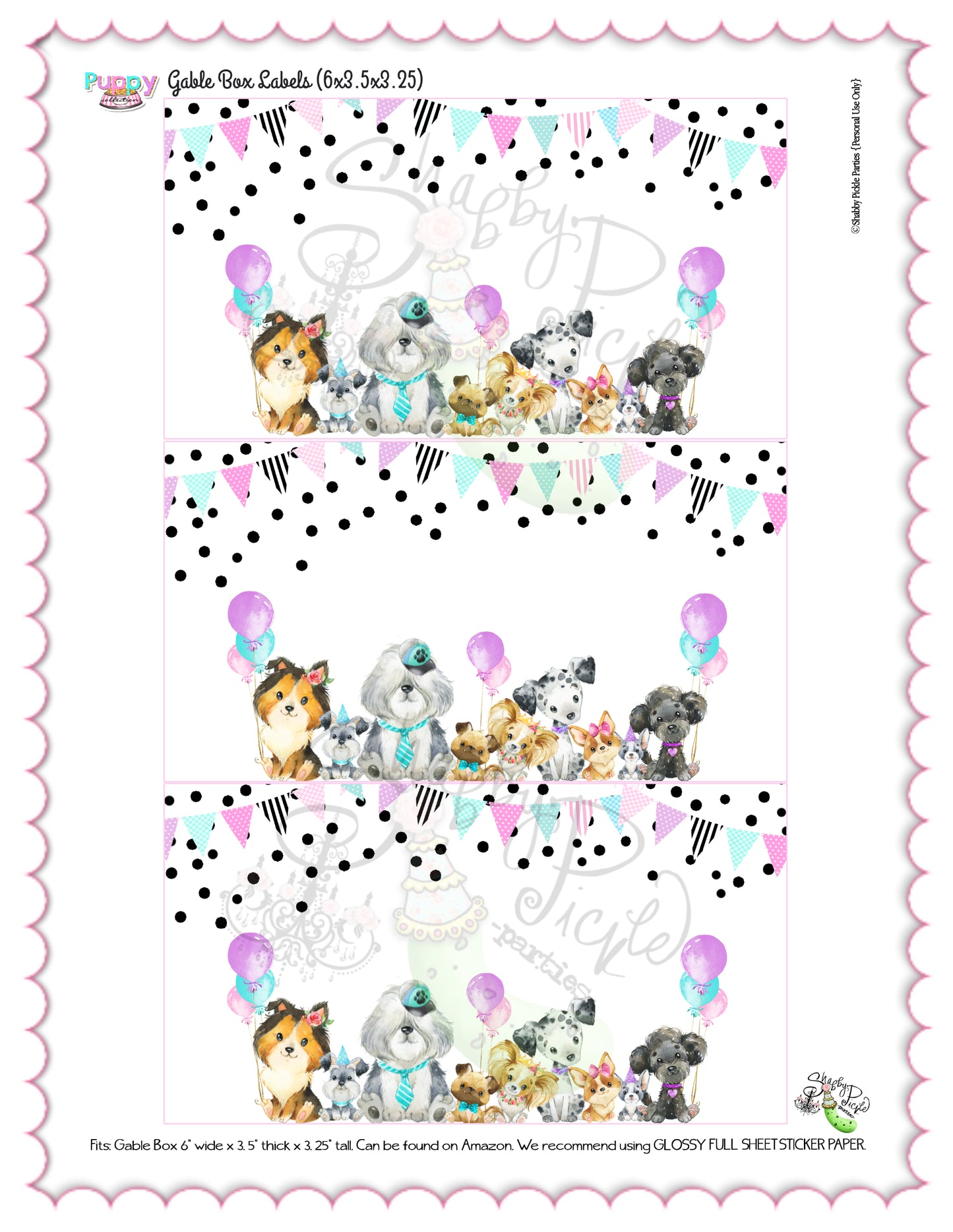 Puppy Pawty-Gable Box Labels-Edit in Corjl-Custom Name-Favor Boxes-Favor Box Label-Puppy Party-Birthday-Personalize-Digital-INSTANT DOWNLOAD