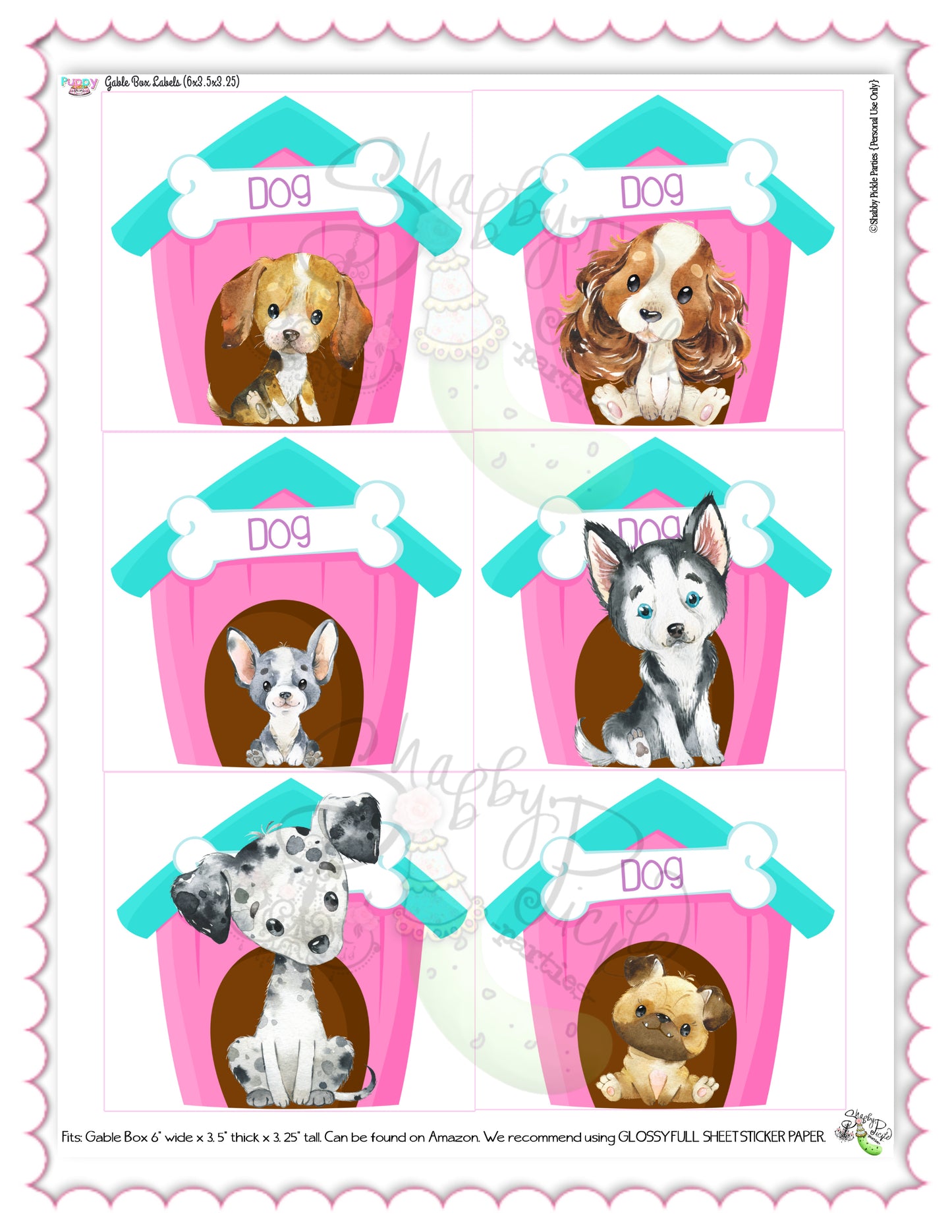 Puppy Pawty-Gable Box Labels-Edit in Corjl-Custom Name-Favor Boxes-Favor Box Label-Puppy Party-Birthday-Personalize-Digital-INSTANT DOWNLOAD