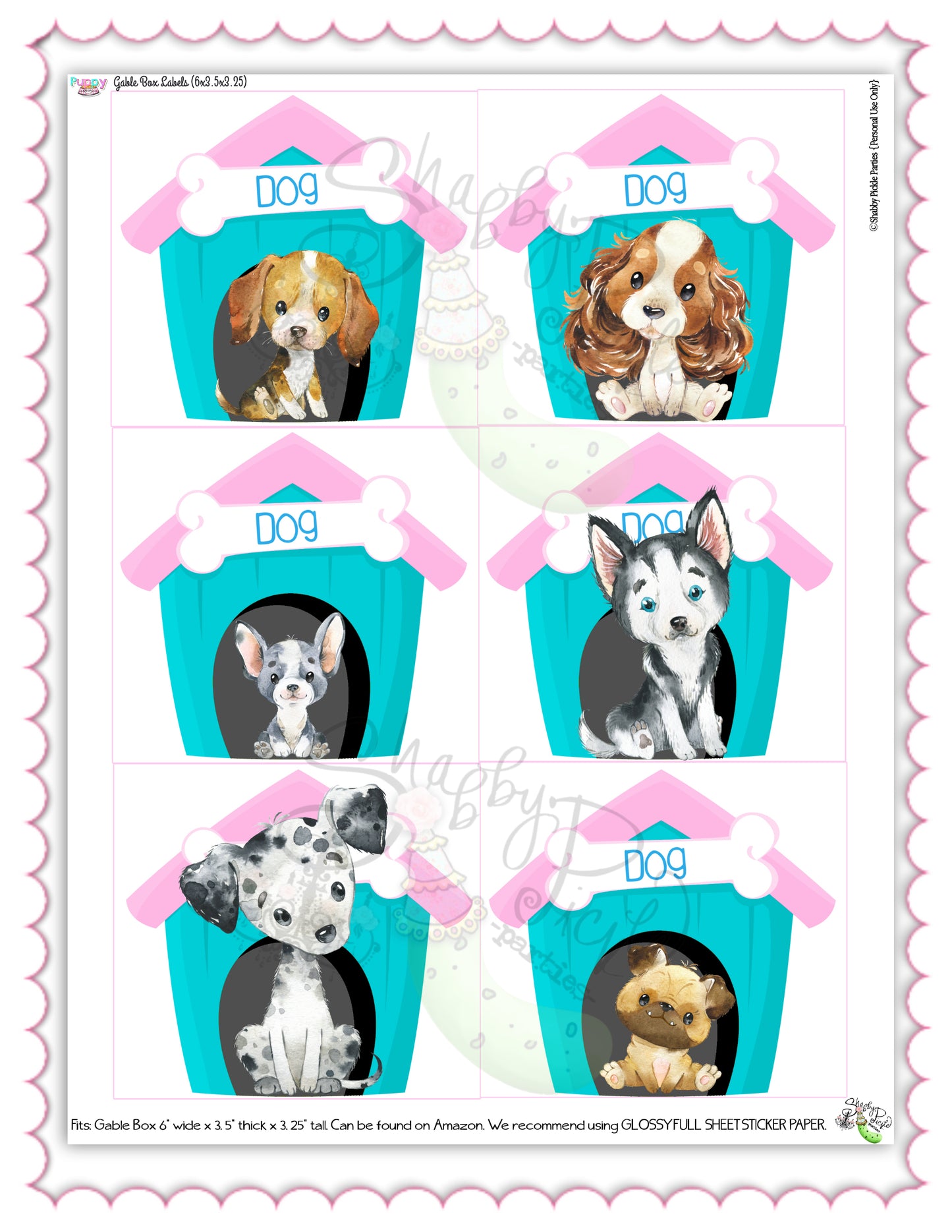 Puppy Pawty-Gable Box Labels-Edit in Corjl-Custom Name-Favor Boxes-Favor Box Label-Puppy Party-Birthday-Personalize-Digital-INSTANT DOWNLOAD