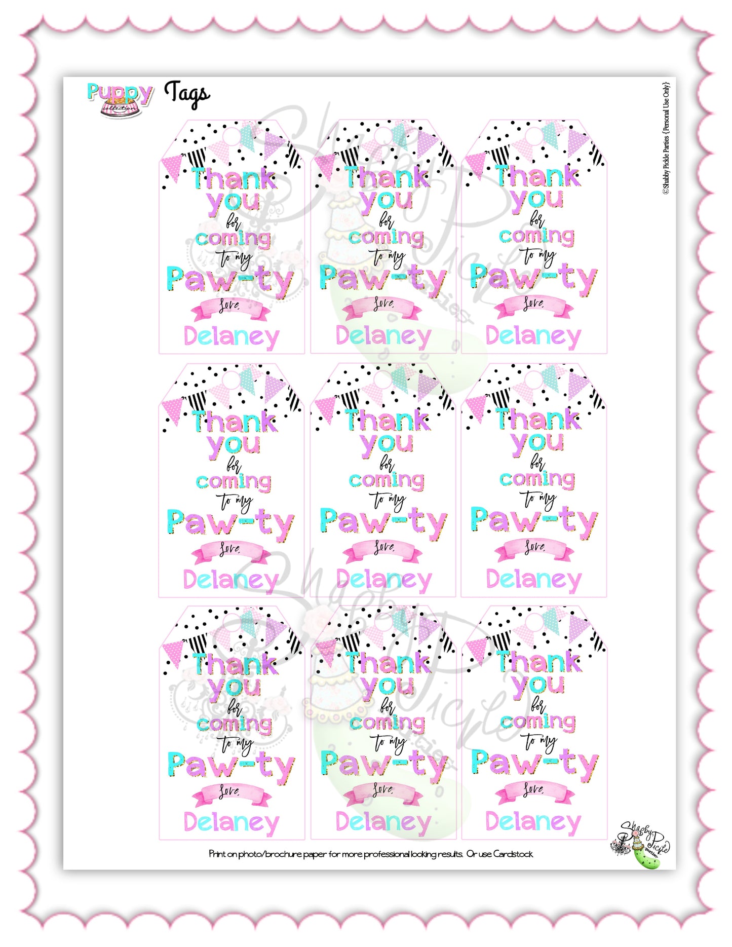 Puppy Pawty-Favor Tags-Edit in Corjl-Custom Name-Thank You Tags-Party Tags-Puppy Party-Birthday-Personalize-Digital-INSTANT DOWNLOAD