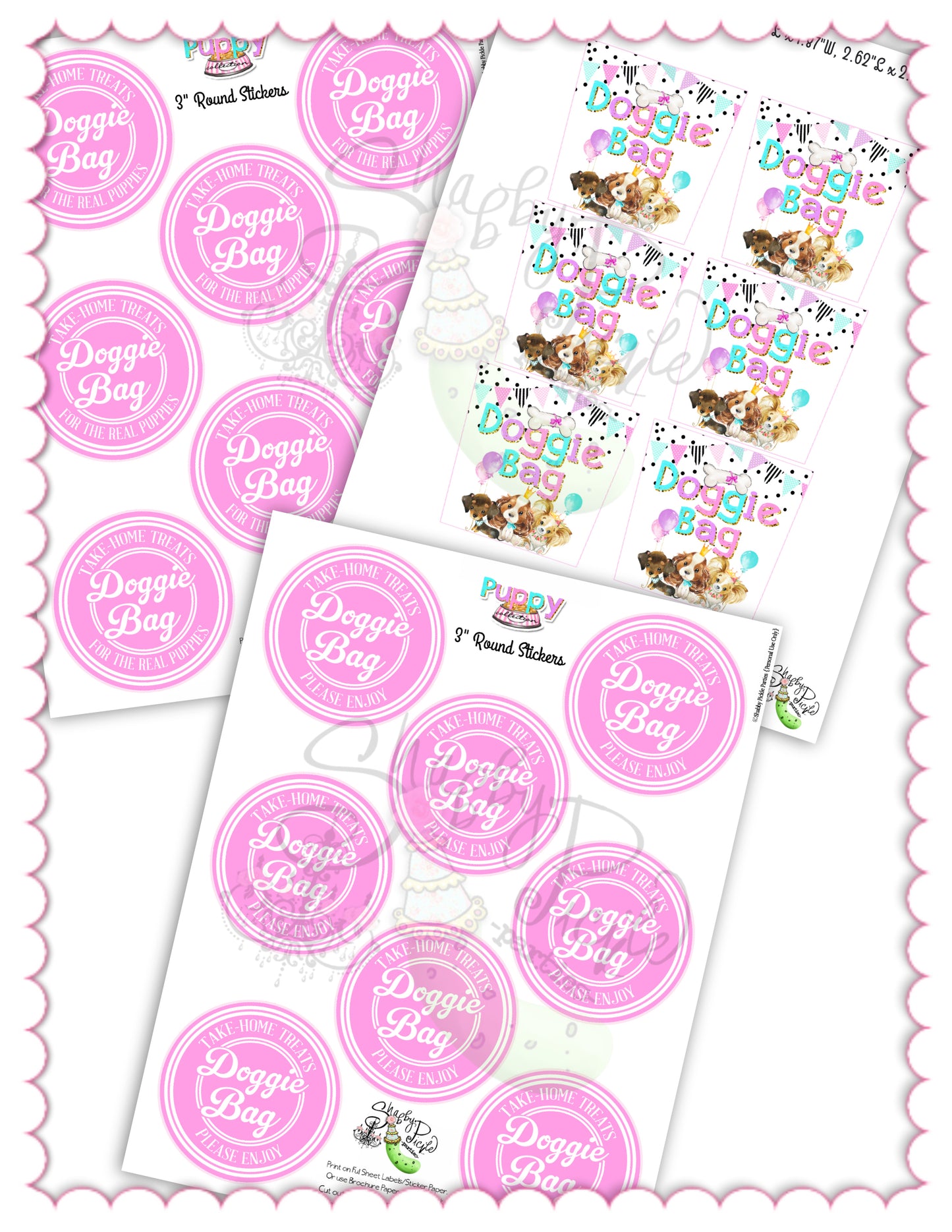 Puppy Pawty-Doggie Bag Labels-3 Styles-Take Out Box Labels-Doggy Bag-Goodie Bags-Round Labels-Puppy Party-Birthday-Digital-INSTANT DOWNLOAD