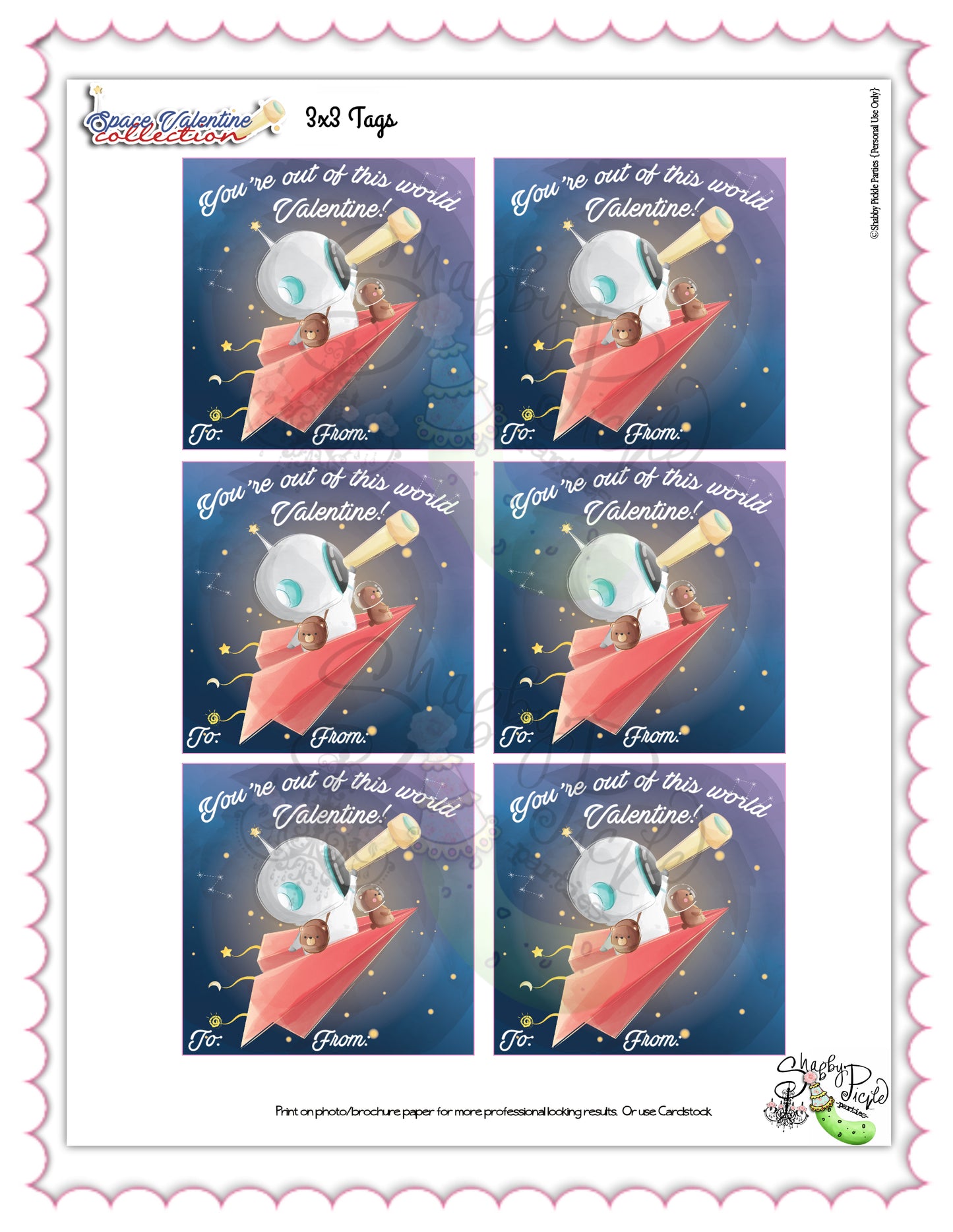 Space Valentine-Valentine's Day 3x3 Tags-1 Style-Class Favors-Valentine's Day-Class Room Party-Valentine-Digital-INSTANT DOWNLOAD