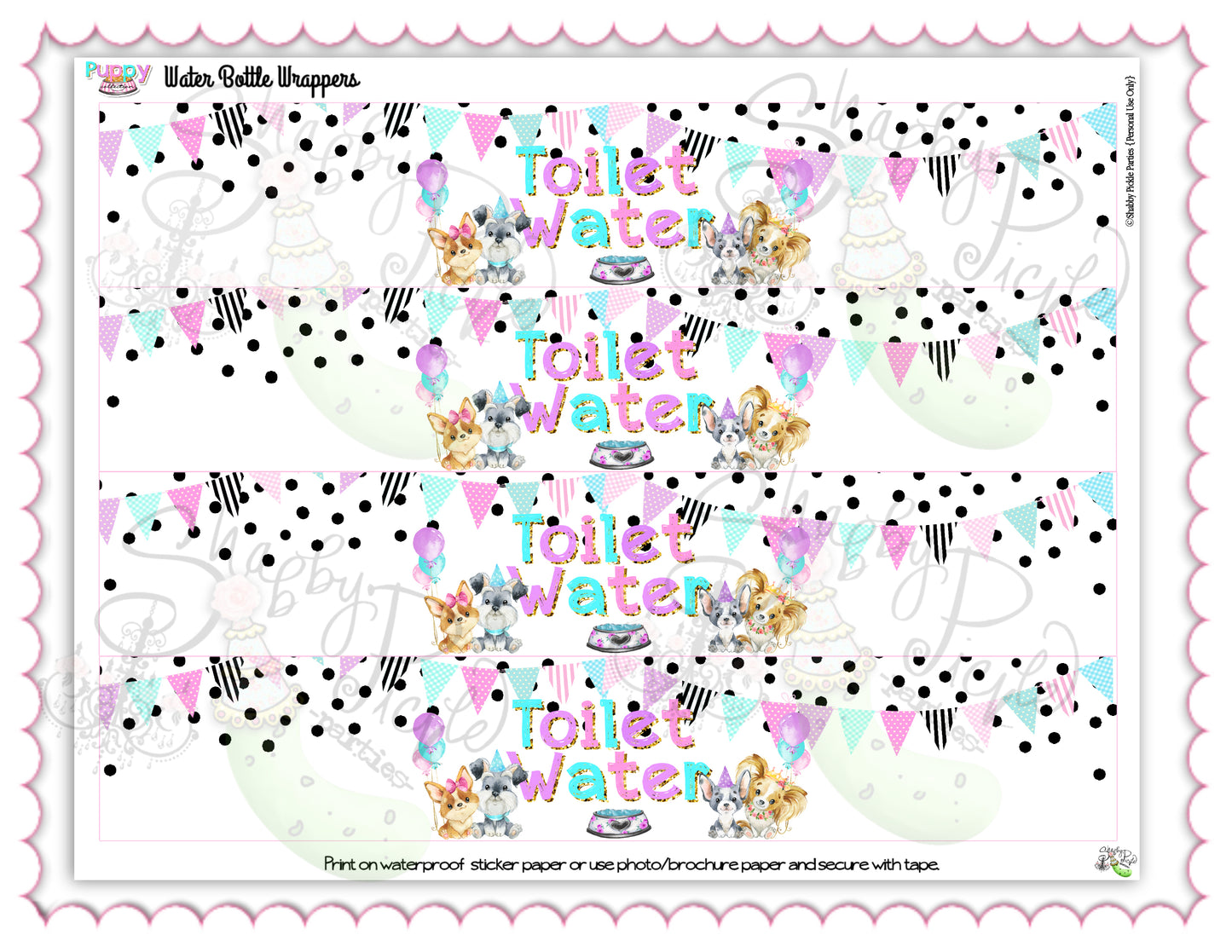 Puppy Pawty-Water Bottle Labels-Water Bottle Wrappers-Toilet Water-Favor Labels-Puppy Party Printable-Birthday-Digital-INSTANT DOWNLOAD