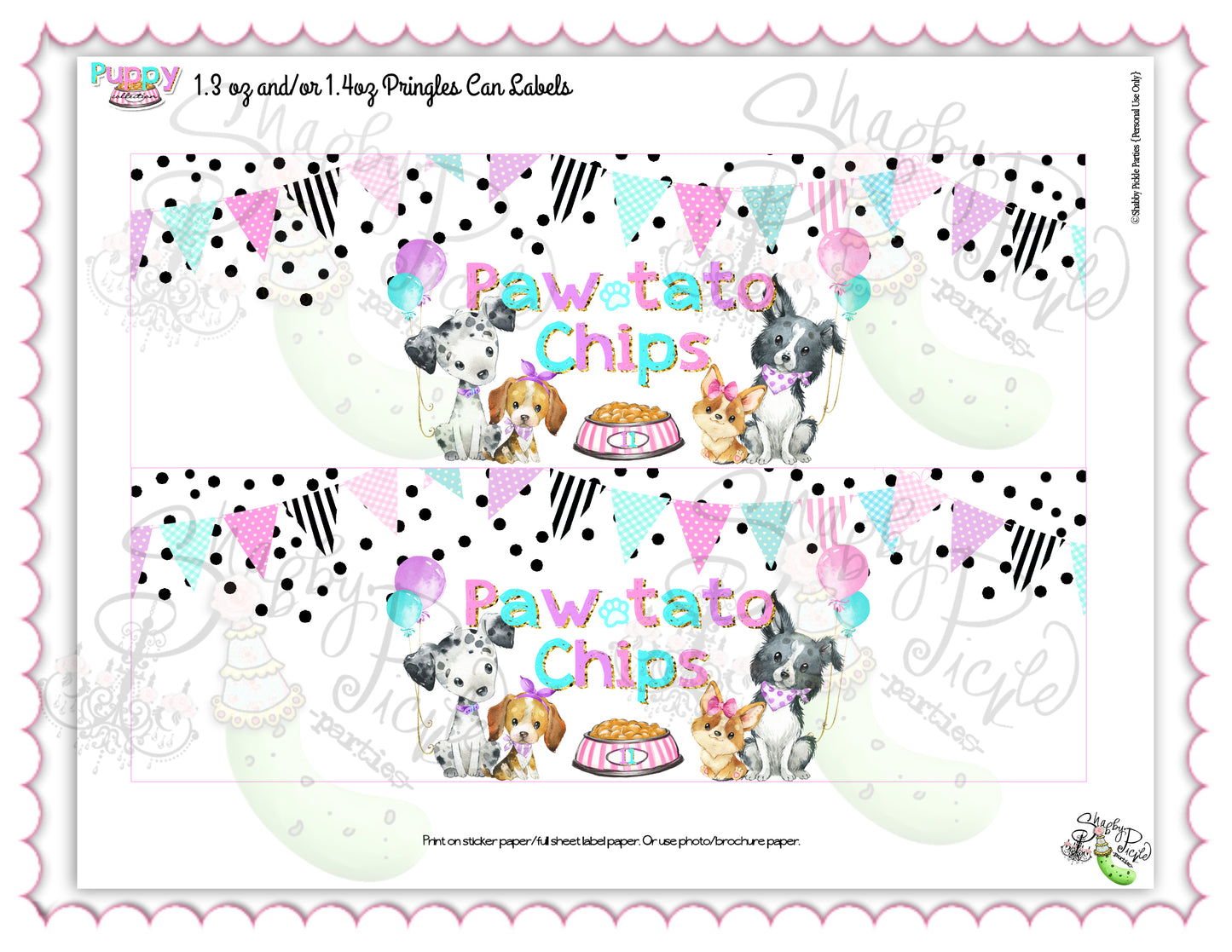 Puppy Pawty-Pringles Can Labels-1.3 or 1.4oz Pringles Can Wrapper-Party Favor Label-Chip Label-Puppy Party-Birthday-Digital-INSTANT DOWNLOAD