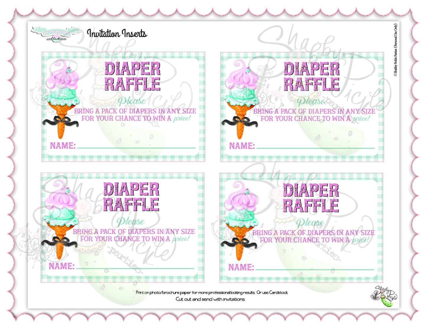 Here's The Scoop-Diaper Raffle Sign and Insert Cards-Ice Cream Baby Shower-Signs-Ice Cream Party Sign-Baby Shower-Digital-INSTANT DOWNLOAD