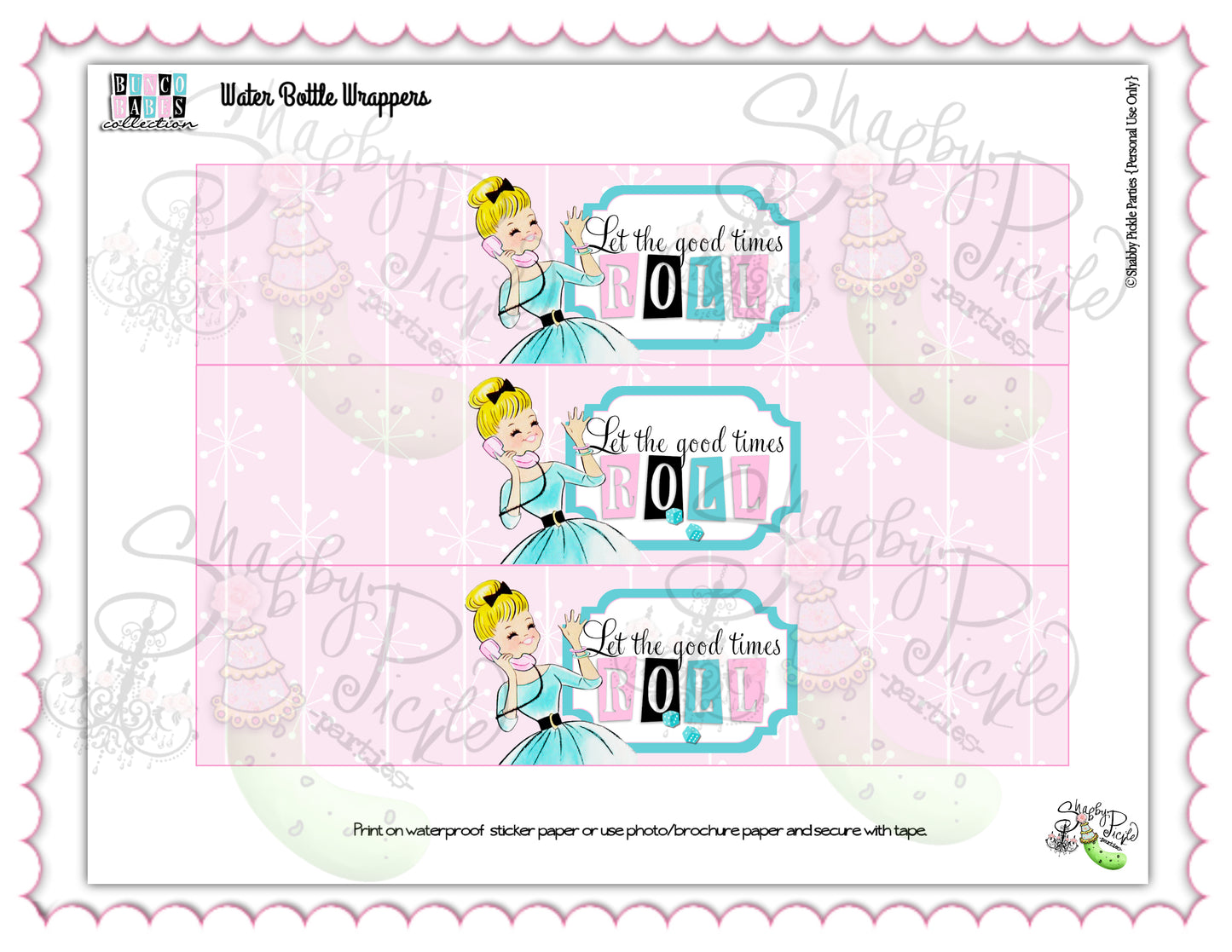 Bunco Babes-Water Bottle Labels-Bunko-Girls Night-Game Night-Water Bottle Wrappers-Waterbottle Stickers-Digital-INSTANT DOWNLOAD