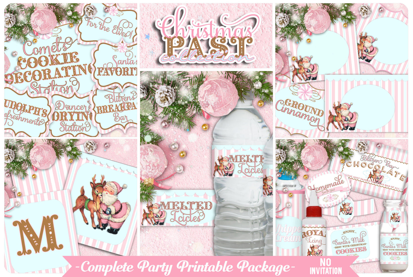 Christmas Past-Full Party Prinable-Pink Christmas-Party Printables-Christmas Parties-Xmas-Retro-Digital Decoration-DIY-Instant Download