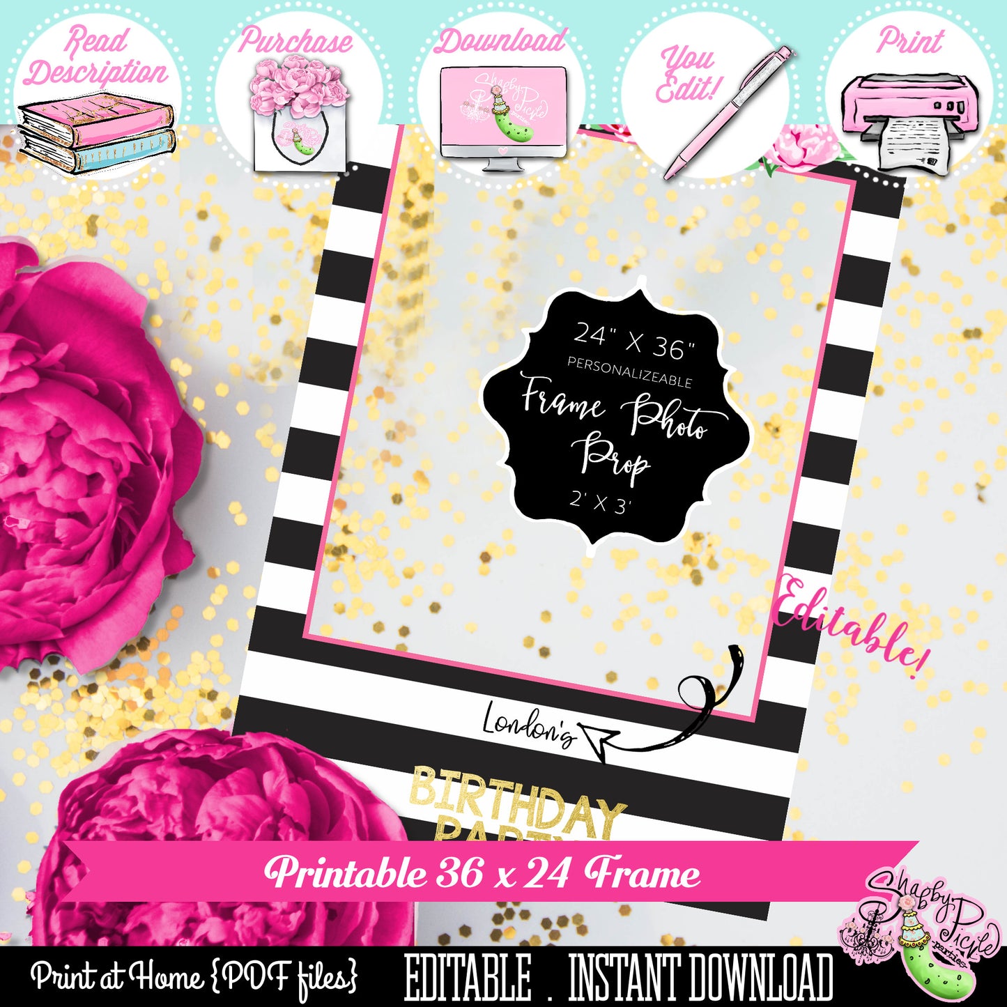 Kate Spade Birthday-Frame-24x36 Photo Prop-Personalize Name-Customize Name-Birthday Party-Kate Spade Inspired-Printable-INSTANT DOWNLOAD