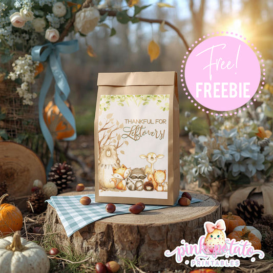 Woodland Thanksgiving-Gift Bag Label-Printable-Favor Label-Thanksgiving Dinner-Leftovers Label-Leftover-Holiday Party-INSTANT DOWNLOAD