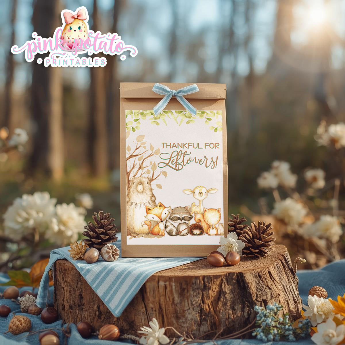 Woodland Thanksgiving-Gift Bag Label-Printable-Favor Label-Thanksgiving Dinner-Leftovers Label-Leftover-Holiday Party-INSTANT DOWNLOAD