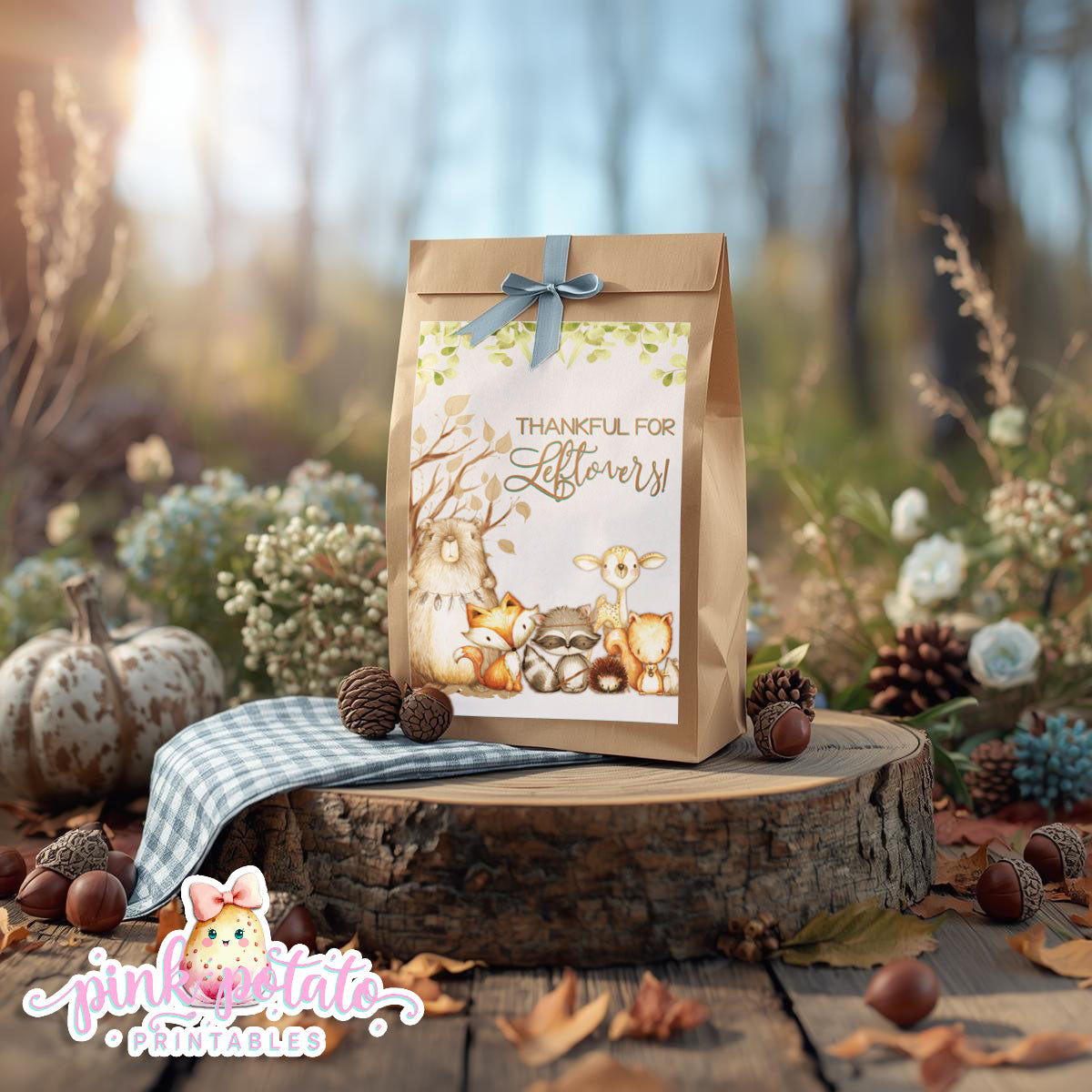 Woodland Thanksgiving-Gift Bag Label-Printable-Favor Label-Thanksgiving Dinner-Leftovers Label-Leftover-Holiday Party-INSTANT DOWNLOAD