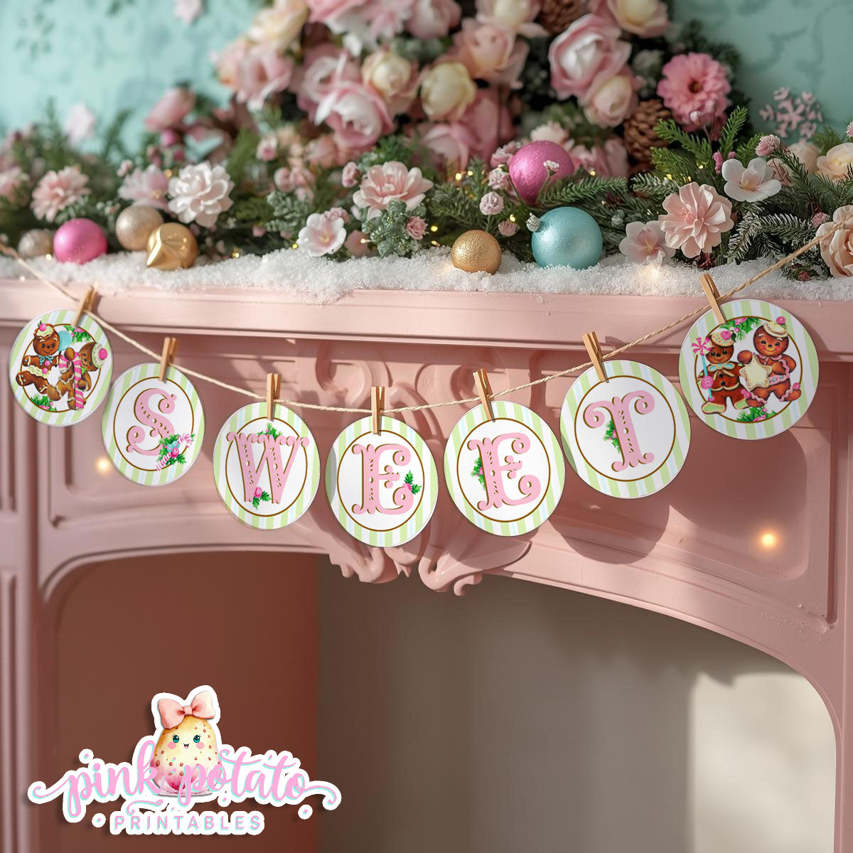 Gingerbread Cookies-Banner Pieces-Sweets Banner-Cookie Decorating-Gingerbread Decorating-Printable-Christmas Party-INSTANT DOWNLOAD