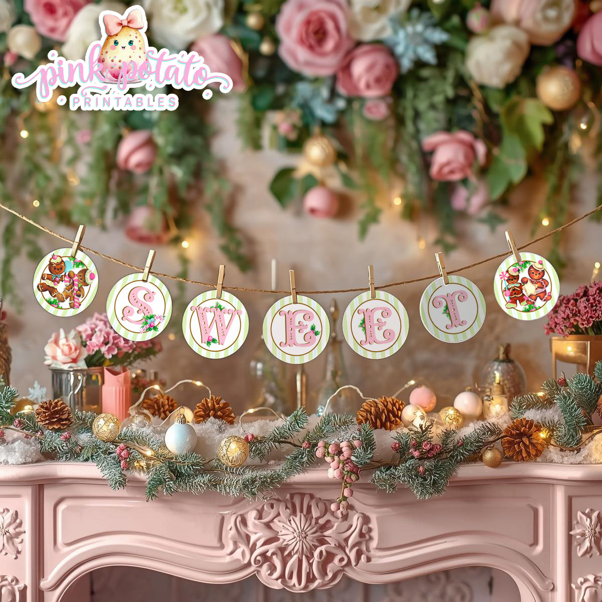 Gingerbread Cookies-Banner Pieces-Sweets Banner-Cookie Decorating-Gingerbread Decorating-Printable-Christmas Party-INSTANT DOWNLOAD