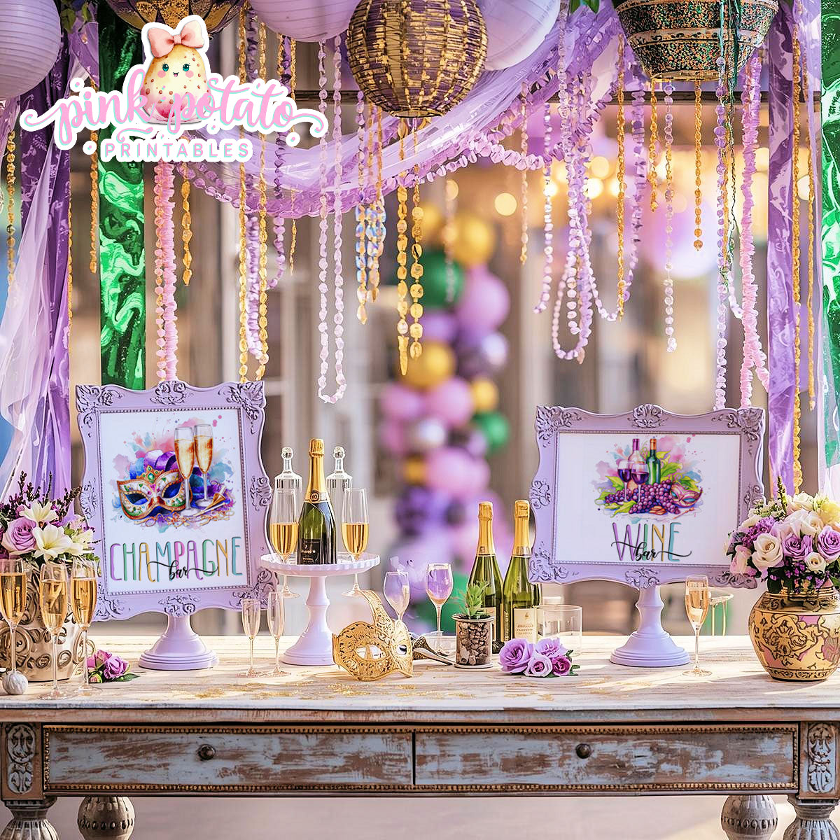 Mardi Gras-Party Signs-Champagne Bar Sign-Wine Bar Sign-Mardi Gras Theme-Fat Tuesday-Buffet Signs-Party Printable-Digital-INSTANT DOWNLOAD