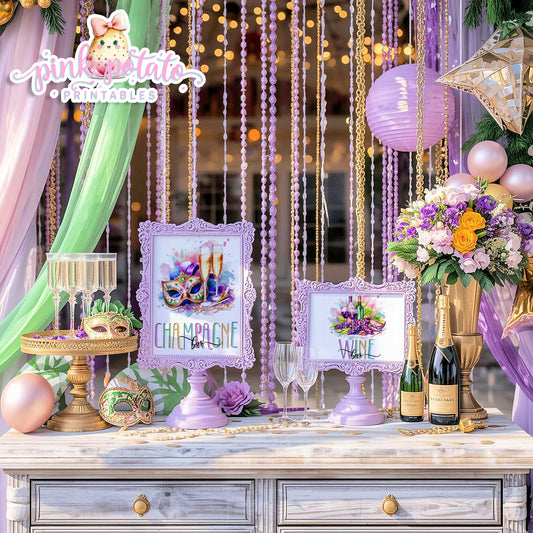 Mardi Gras-Party Signs-Champagne Bar Sign-Wine Bar Sign-Mardi Gras Theme-Fat Tuesday-Buffet Signs-Party Printable-Digital-INSTANT DOWNLOAD