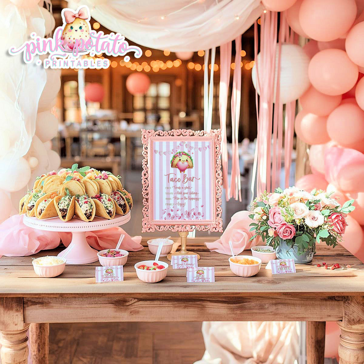 Pink Valentine-Taco Bar-Signs & Buffet Cards-Tent Cards-8x10 Signs (2)-Valentine's Day-Buffet-Valentine's Party-PREFILLED PDF-EDITABLE IN CORJL ONLY-INSTANT DOWNLOAD