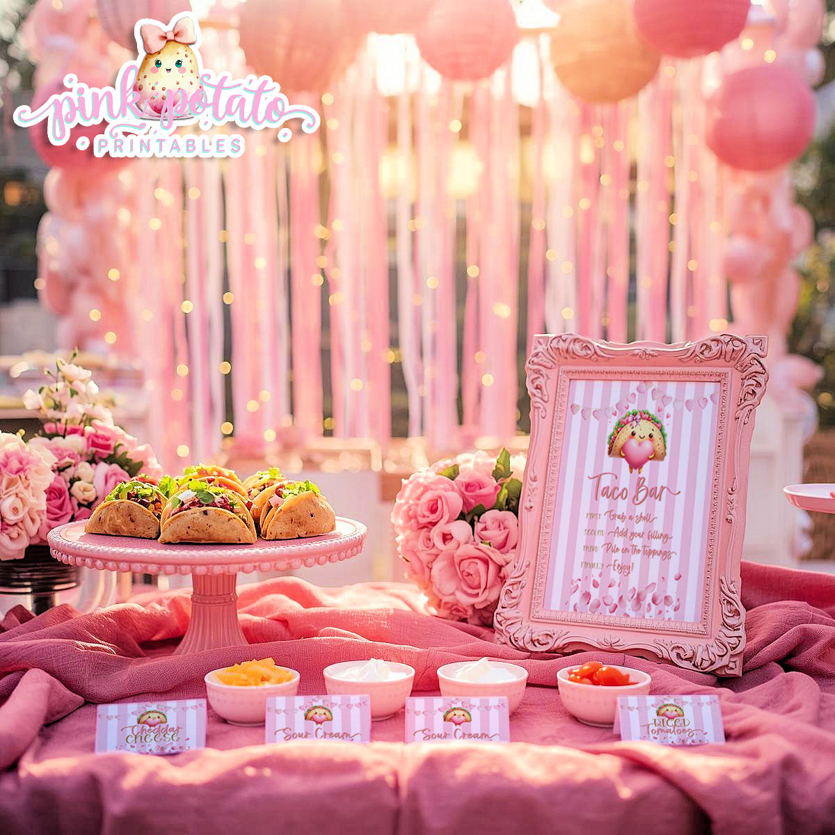 Pink Valentine-Taco Bar-Signs & Buffet Cards-Tent Cards-8x10 Signs (2)-Valentine's Day-Buffet-Valentine's Party-PREFILLED PDF-EDITABLE IN CORJL ONLY-INSTANT DOWNLOAD