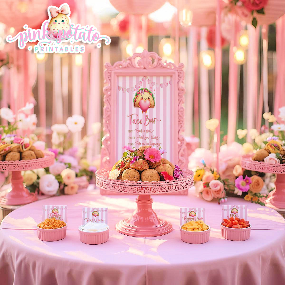 Pink Valentine-Taco Bar-Signs & Buffet Cards-Tent Cards-8x10 Signs (2)-Valentine's Day-Buffet-Valentine's Party-PREFILLED PDF-EDITABLE IN CORJL ONLY-INSTANT DOWNLOAD