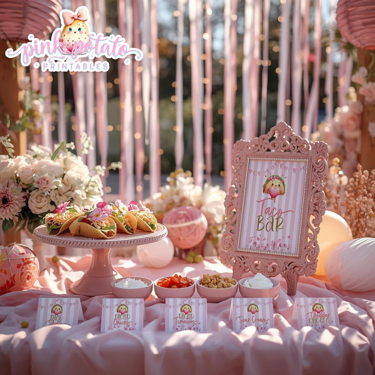 Pink Valentine-Taco Bar-Signs & Buffet Cards-Tent Cards-8x10 Signs (2)-Valentine's Day-Buffet-Valentine's Party-PREFILLED PDF-EDITABLE IN CORJL ONLY-INSTANT DOWNLOAD