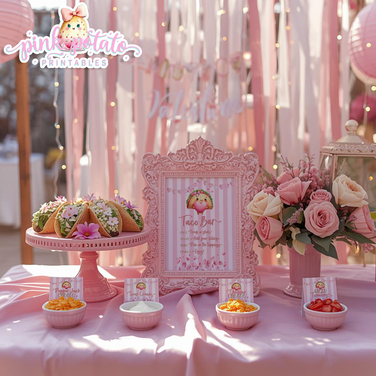 Pink Valentine-Taco Bar-Signs & Buffet Cards-Tent Cards-8x10 Signs (2)-Valentine's Day-Buffet-Valentine's Party-PREFILLED PDF-EDITABLE IN CORJL ONLY-INSTANT DOWNLOAD