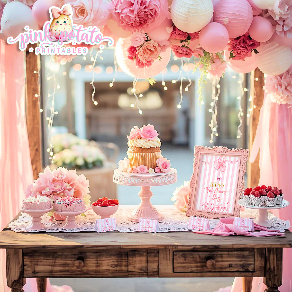 Pink Valentine-Buffet Cards & 8x10 Signs (2)-Valentine's Day-Buffet-Valentine's Party-PREFILLED PDF-EDITABLE IN CORJL ONLY-INSTANT DOWNLOAD