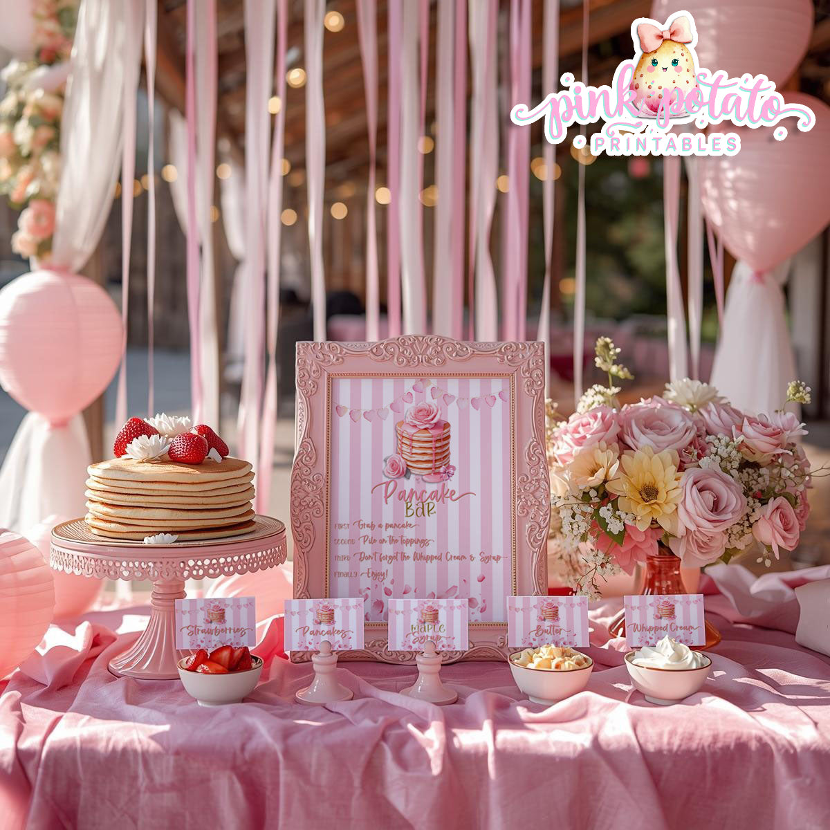 Pink Valentine-Pancake Bar-Buffet Cards & 8x10 Signs (2)-Valentine's Day-Buffet-Valentine's Party-PREFILLED PDF-EDITABLE IN CORJL ONLY-INSTANT DOWNLOAD