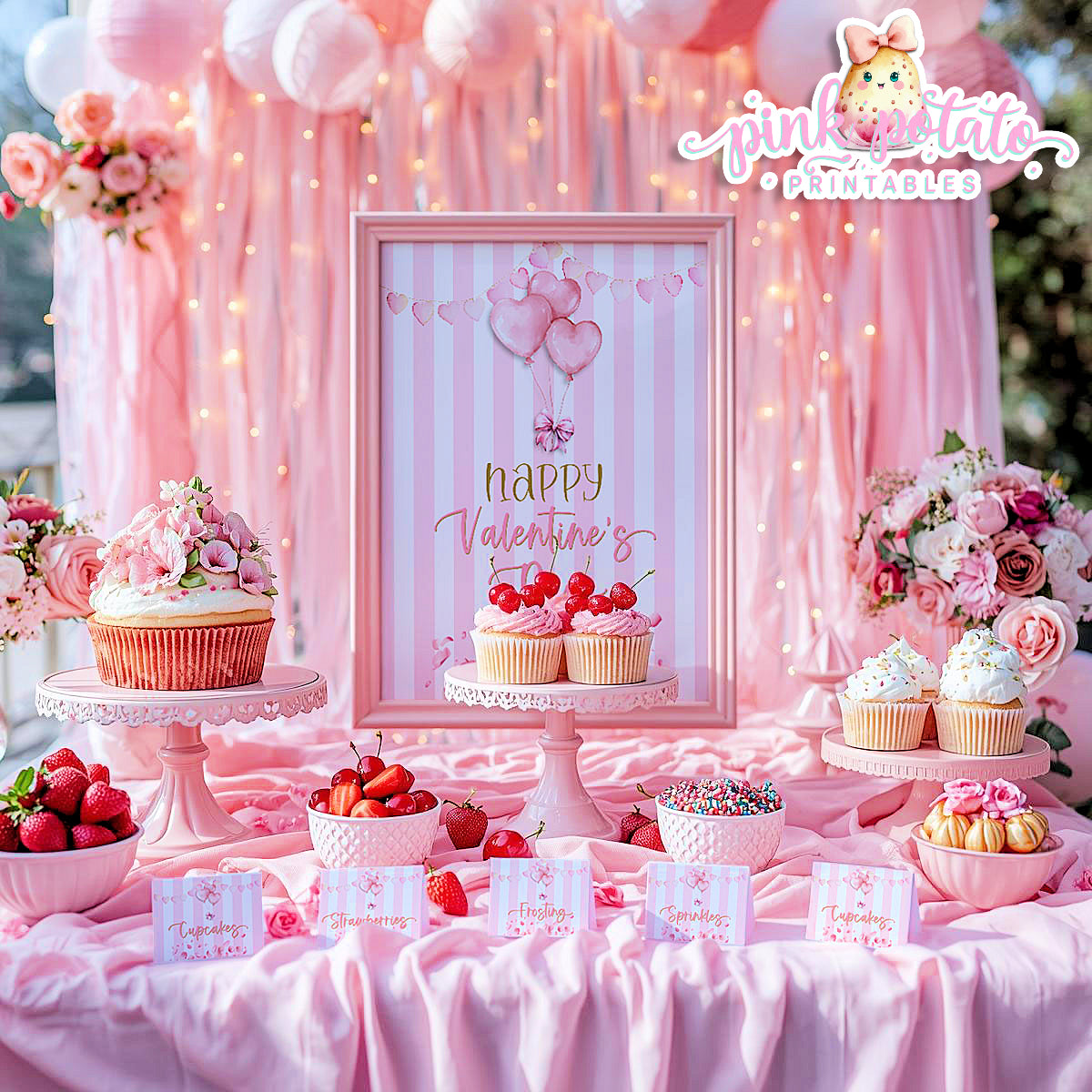 Pink Valentine-Buffet Cards & 8x10 Signs (2)-Valentine's Day-Buffet-Valentine's Party-PREFILLED PDF-EDITABLE IN CORJL ONLY-INSTANT DOWNLOAD