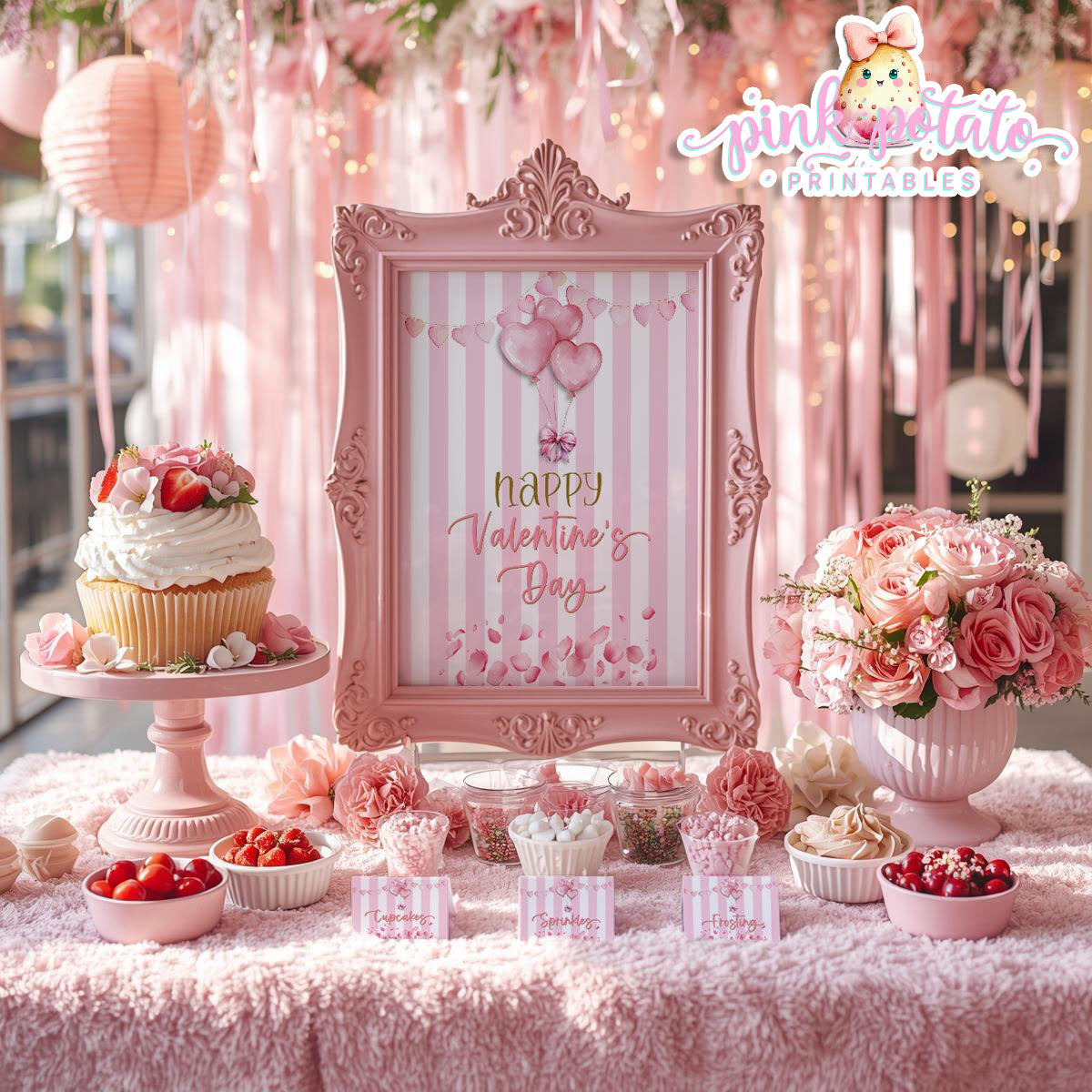 Pink Valentine-Buffet Cards & 8x10 Signs (2)-Valentine's Day-Buffet-Valentine's Party-PREFILLED PDF-EDITABLE IN CORJL ONLY-INSTANT DOWNLOAD