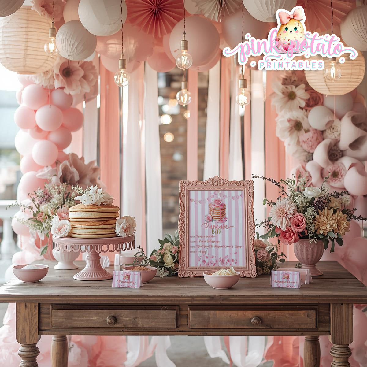 Pink Valentine-Pancake Bar-Buffet Cards & 8x10 Signs (2)-Valentine's Day-Buffet-Valentine's Party-PREFILLED PDF-EDITABLE IN CORJL ONLY-INSTANT DOWNLOAD