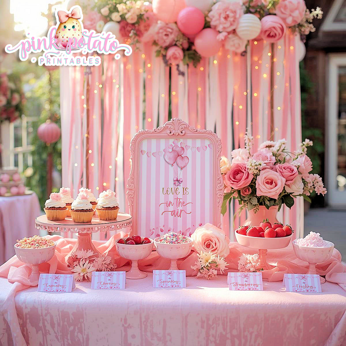 Pink Valentine-Buffet Cards & 8x10 Signs (2)-Valentine's Day-Buffet-Valentine's Party-PREFILLED PDF-EDITABLE IN CORJL ONLY-INSTANT DOWNLOAD