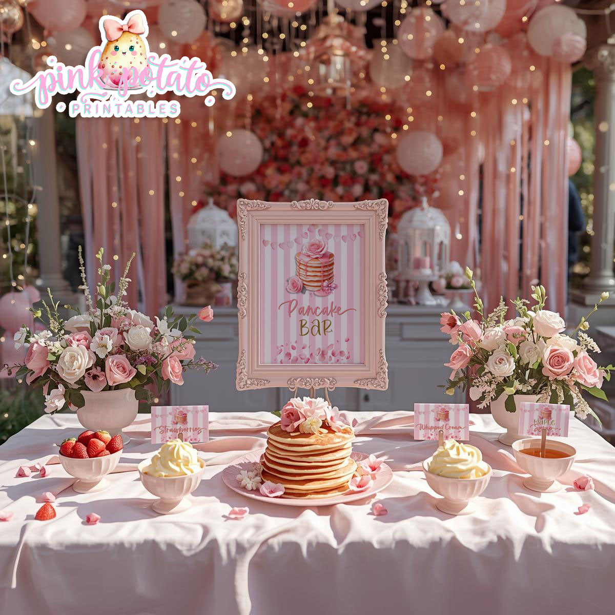 Pink Valentine-Pancake Bar-Buffet Cards & 8x10 Signs (2)-Valentine's Day-Buffet-Valentine's Party-PREFILLED PDF-EDITABLE IN CORJL ONLY-INSTANT DOWNLOAD