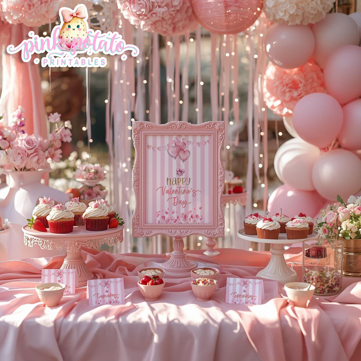 Pink Valentine-Buffet Cards & 8x10 Signs (2)-Valentine's Day-Buffet-Valentine's Party-PREFILLED PDF-EDITABLE IN CORJL ONLY-INSTANT DOWNLOAD