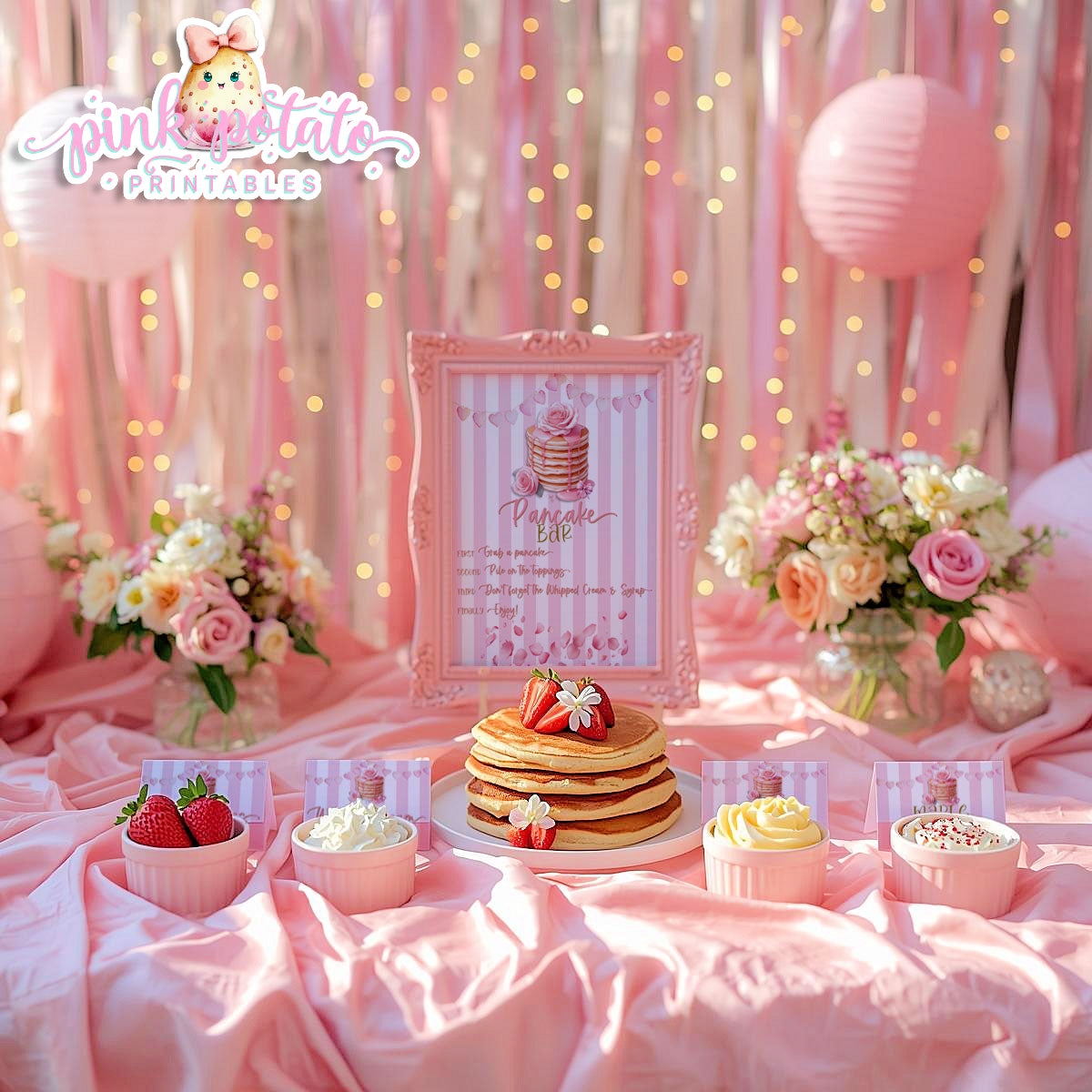 Pink Valentine-Pancake Bar-Buffet Cards & 8x10 Signs (2)-Valentine's Day-Buffet-Valentine's Party-PREFILLED PDF-EDITABLE IN CORJL ONLY-INSTANT DOWNLOAD