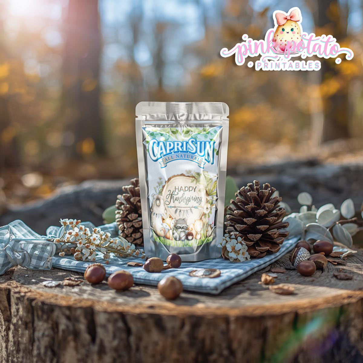 Woodland Thanksgiving-Capri Sun Label-Printable-CapriSun-Juice Label-Thanksgiving Dinner-Kids Table-Holiday Party-INSTANT DOWNLOAD