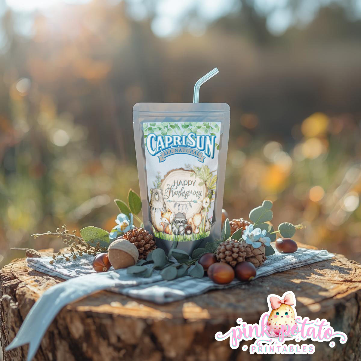 Woodland Thanksgiving-Capri Sun Label-Printable-CapriSun-Juice Label-Thanksgiving Dinner-Kids Table-Holiday Party-INSTANT DOWNLOAD