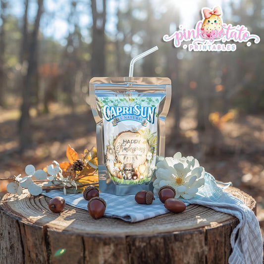 Woodland Thanksgiving-Capri Sun Label-Printable-CapriSun-Juice Label-Thanksgiving Dinner-Kids Table-Holiday Party-INSTANT DOWNLOAD