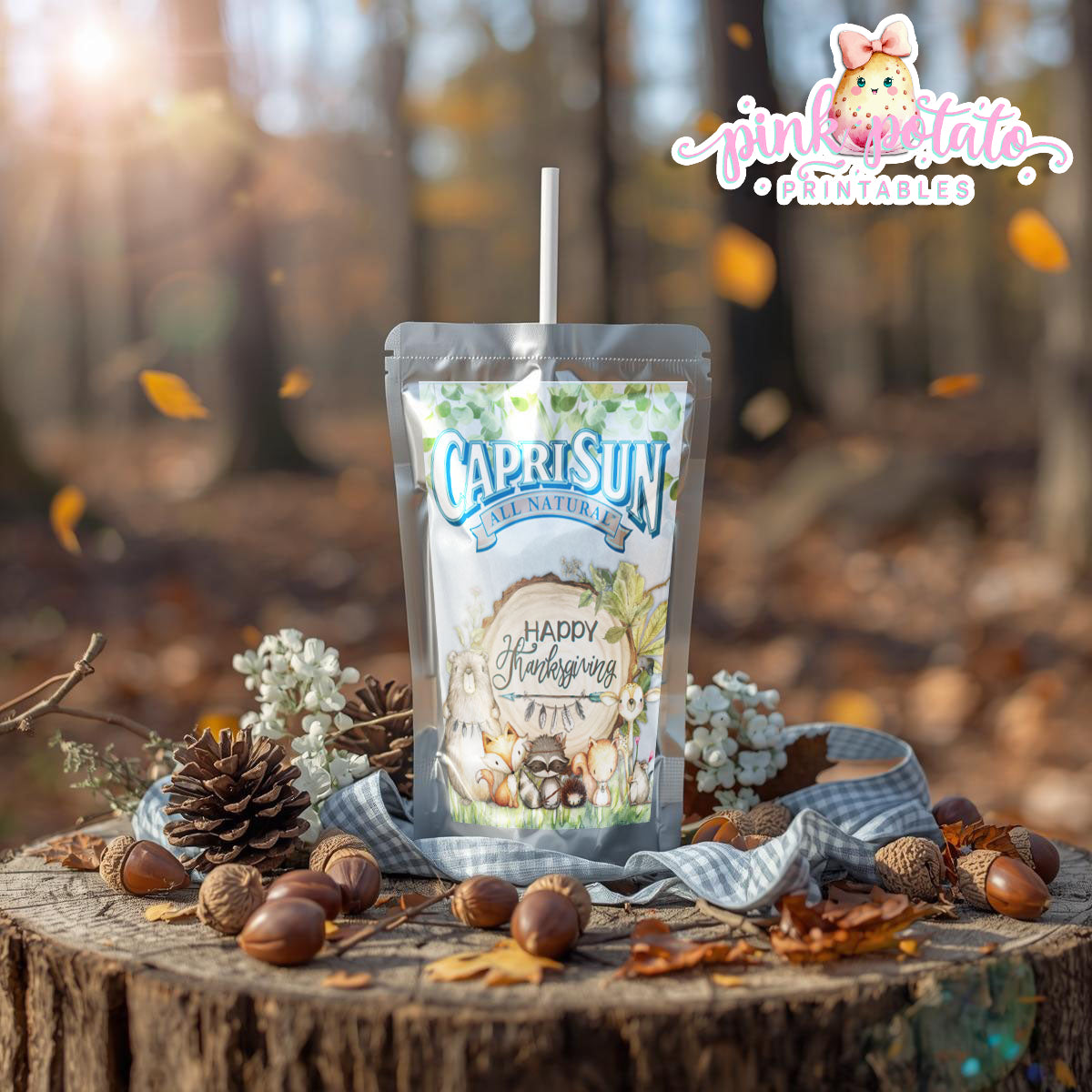 Woodland Thanksgiving-Capri Sun Label-Printable-CapriSun-Juice Label-Thanksgiving Dinner-Kids Table-Holiday Party-INSTANT DOWNLOAD