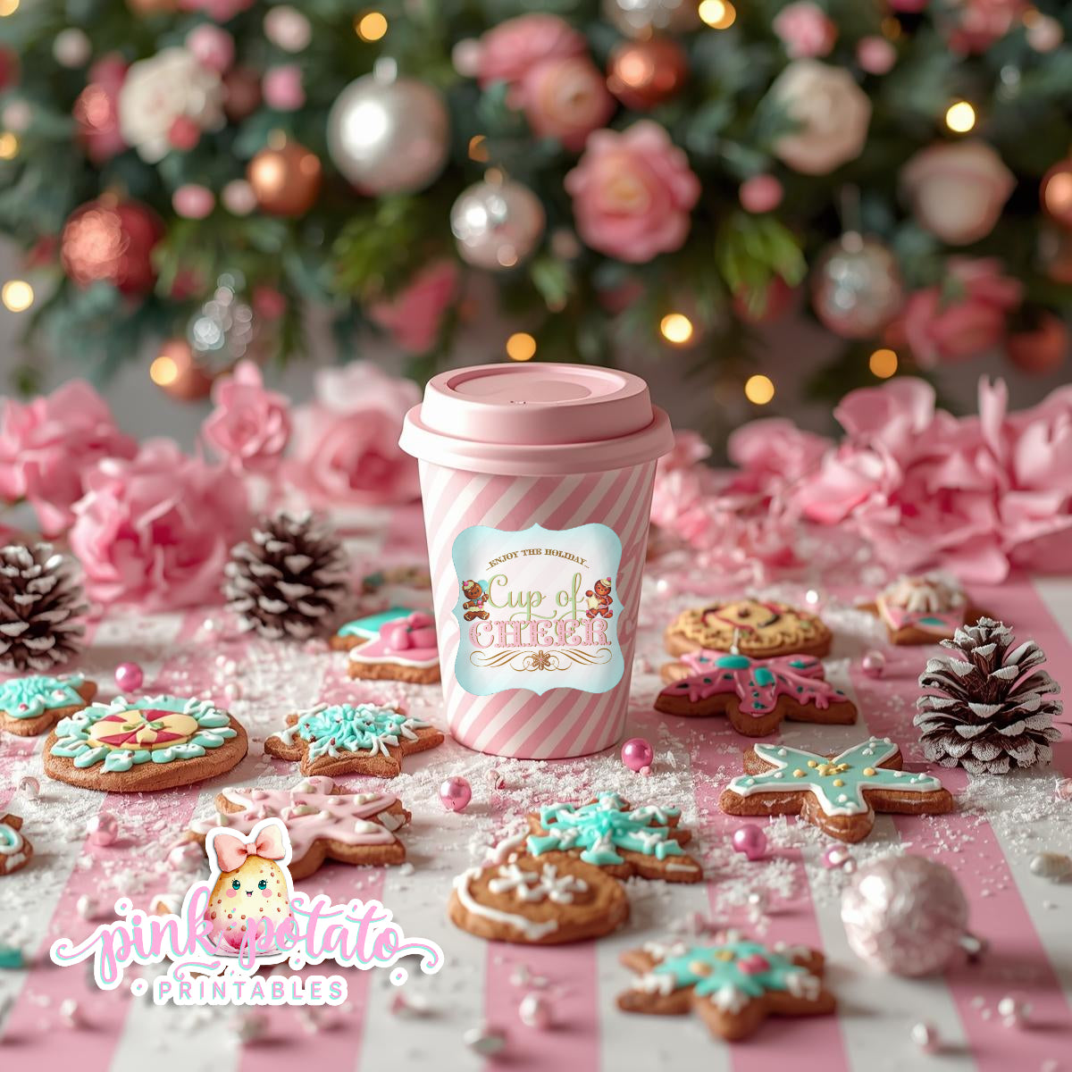Gingerbread Cookies-Cup Of Cheer Labels-Hot Cocoa-Cookie Decorating Party-Gingerbread Decorating-Printable-Christmas Party-INSTANT DOWNLOAD