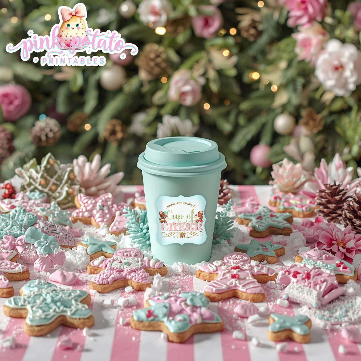 Gingerbread Cookies-Cup Of Cheer Labels-Hot Cocoa-Cookie Decorating Party-Gingerbread Decorating-Printable-Christmas Party-INSTANT DOWNLOAD