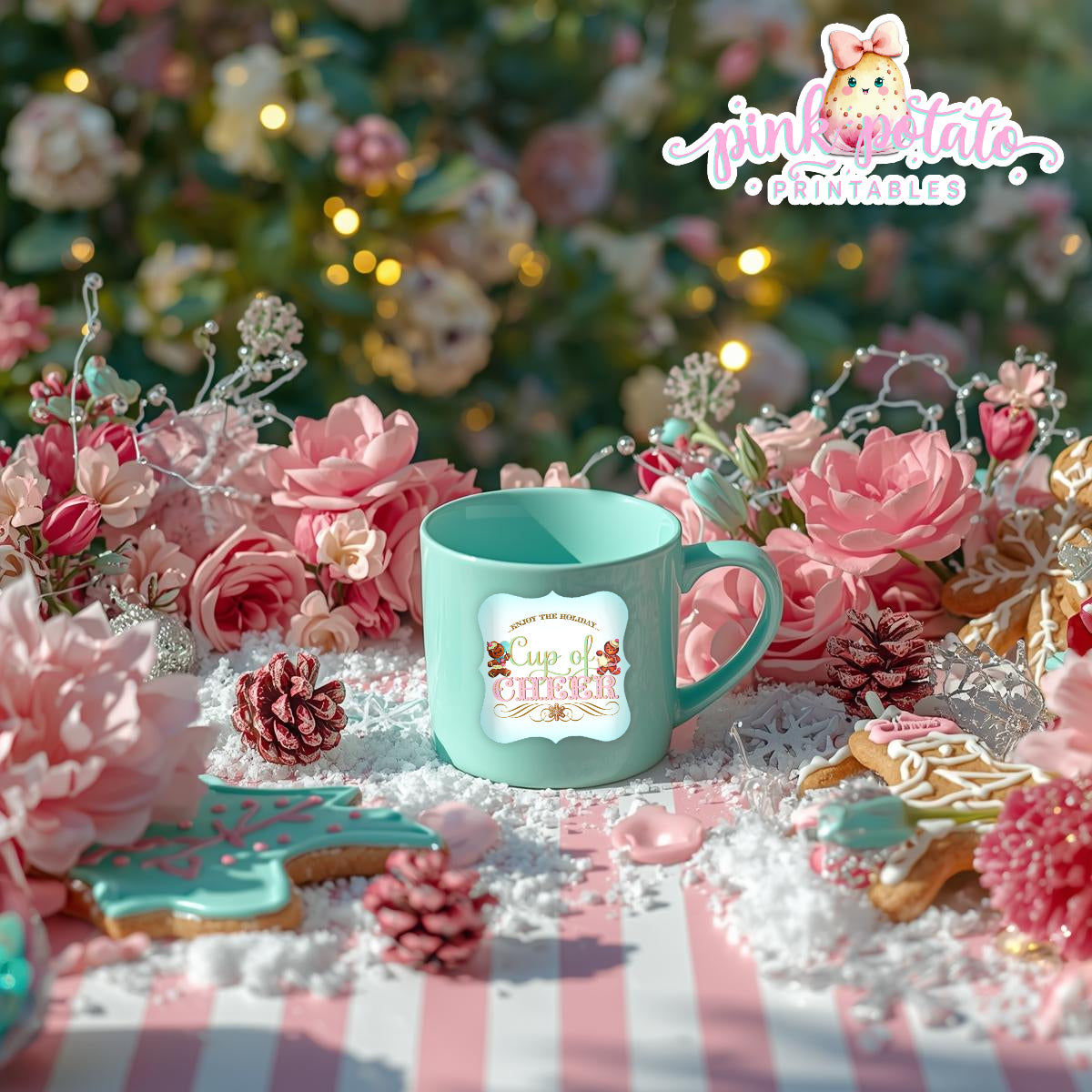 Gingerbread Cookies-Cup Of Cheer Labels-Hot Cocoa-Cookie Decorating Party-Gingerbread Decorating-Printable-Christmas Party-INSTANT DOWNLOAD