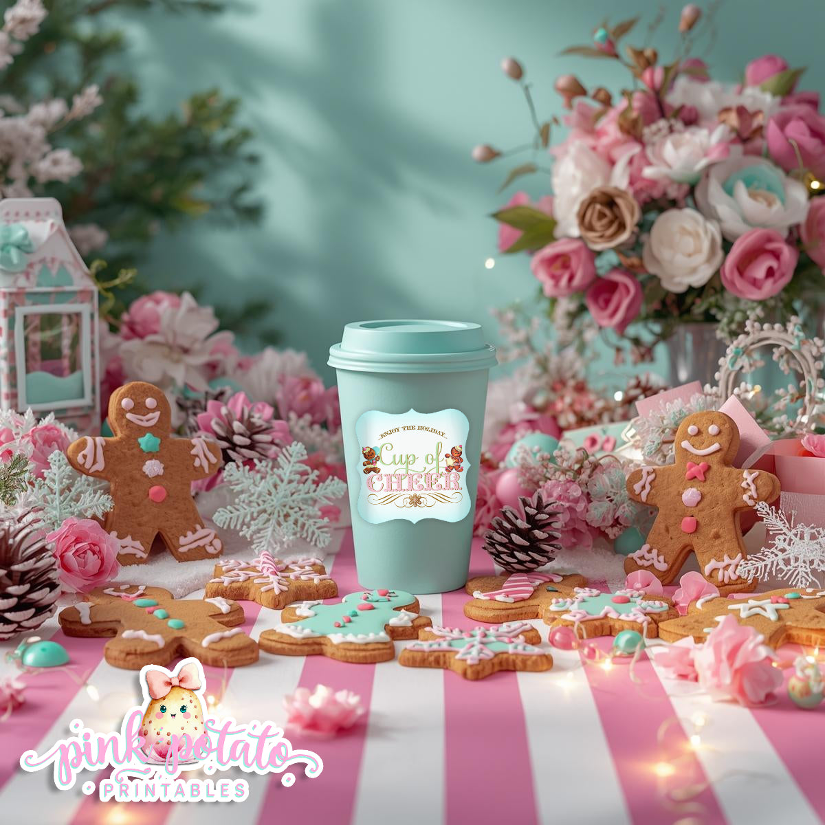 Gingerbread Cookies-Cup Of Cheer Labels-Hot Cocoa-Cookie Decorating Party-Gingerbread Decorating-Printable-Christmas Party-INSTANT DOWNLOAD